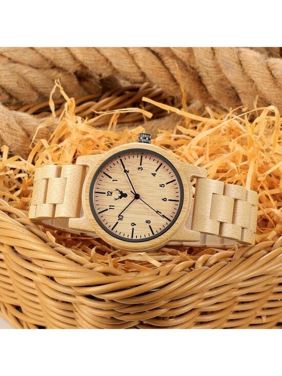 Unisex Bamboo Uwood Series 40 mm Natural Handmade Wood Adjustable Band Watch main image 4